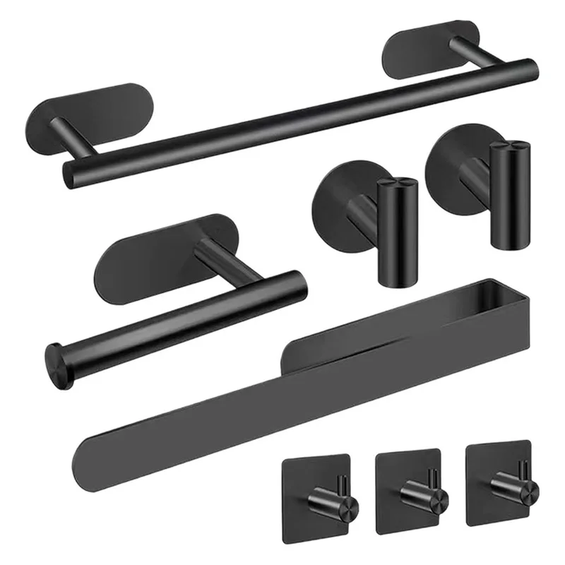 8PCS/Set Self-adhesive Bathroom Hardware Set No Drilling Towel Bar Toilet Paper Holder Robe Hook Stainless Steel Bathroom kit