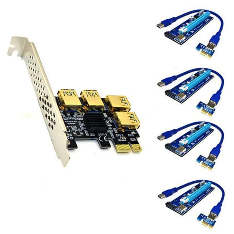 

Pcie 1–4 слотов PCI Express 16X Riser Card PCI-E 1X–4 слота PCI-E Адаптер USB 3.0 Умножитель портов для майнинга