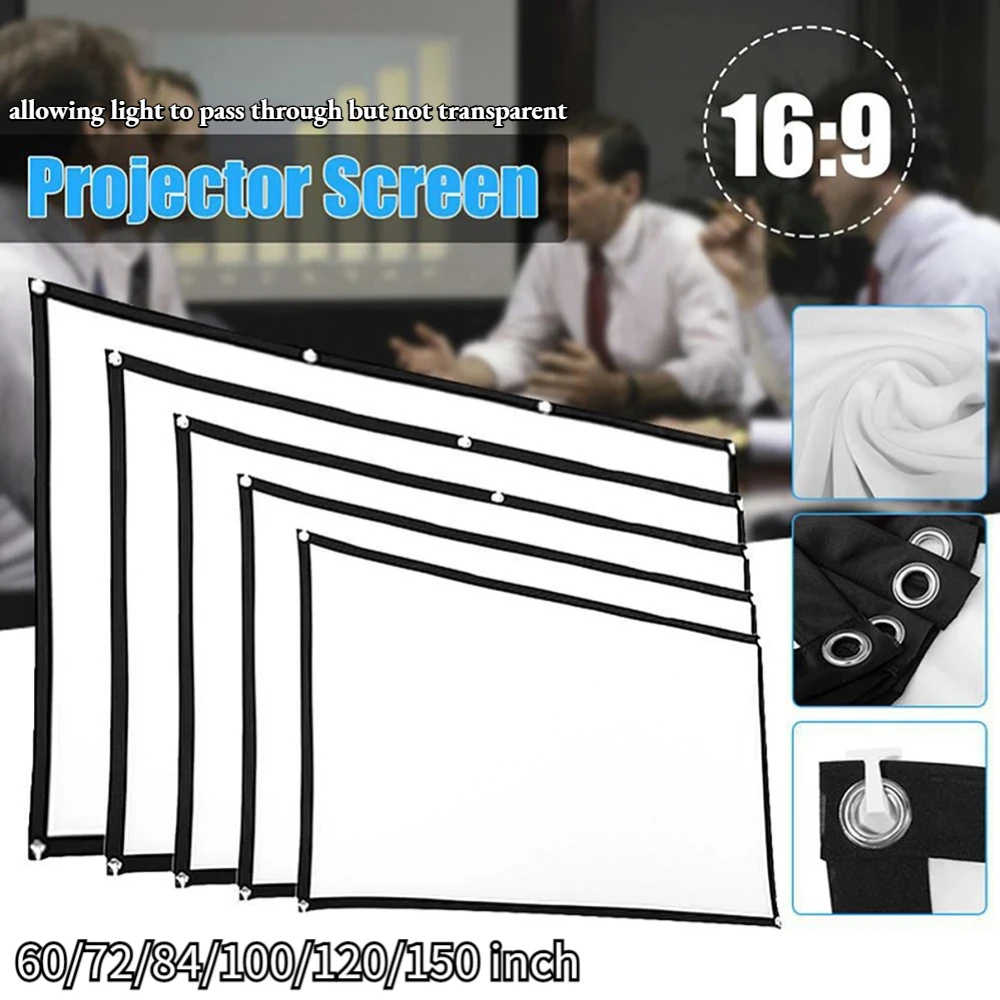 60/72/84/100/120/150 Inch Projector Screen 16:9 Home Cinema Theater Movie High Density Outdoor Camp Portable Projector Screen