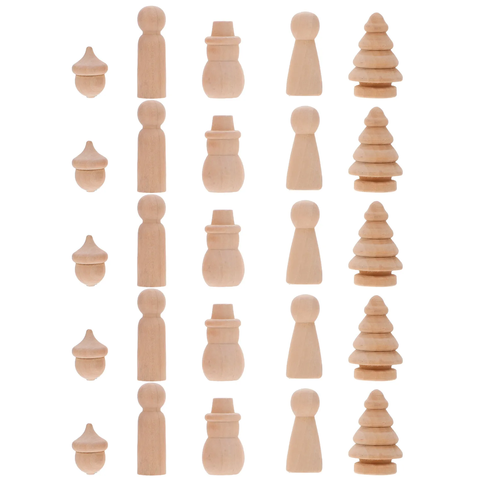 30Pcs Unfinished Wooden Peg Snowman Tree Pine Cone Shapes Natural DIY Holiday Craft Set for Family Bonding Christmas