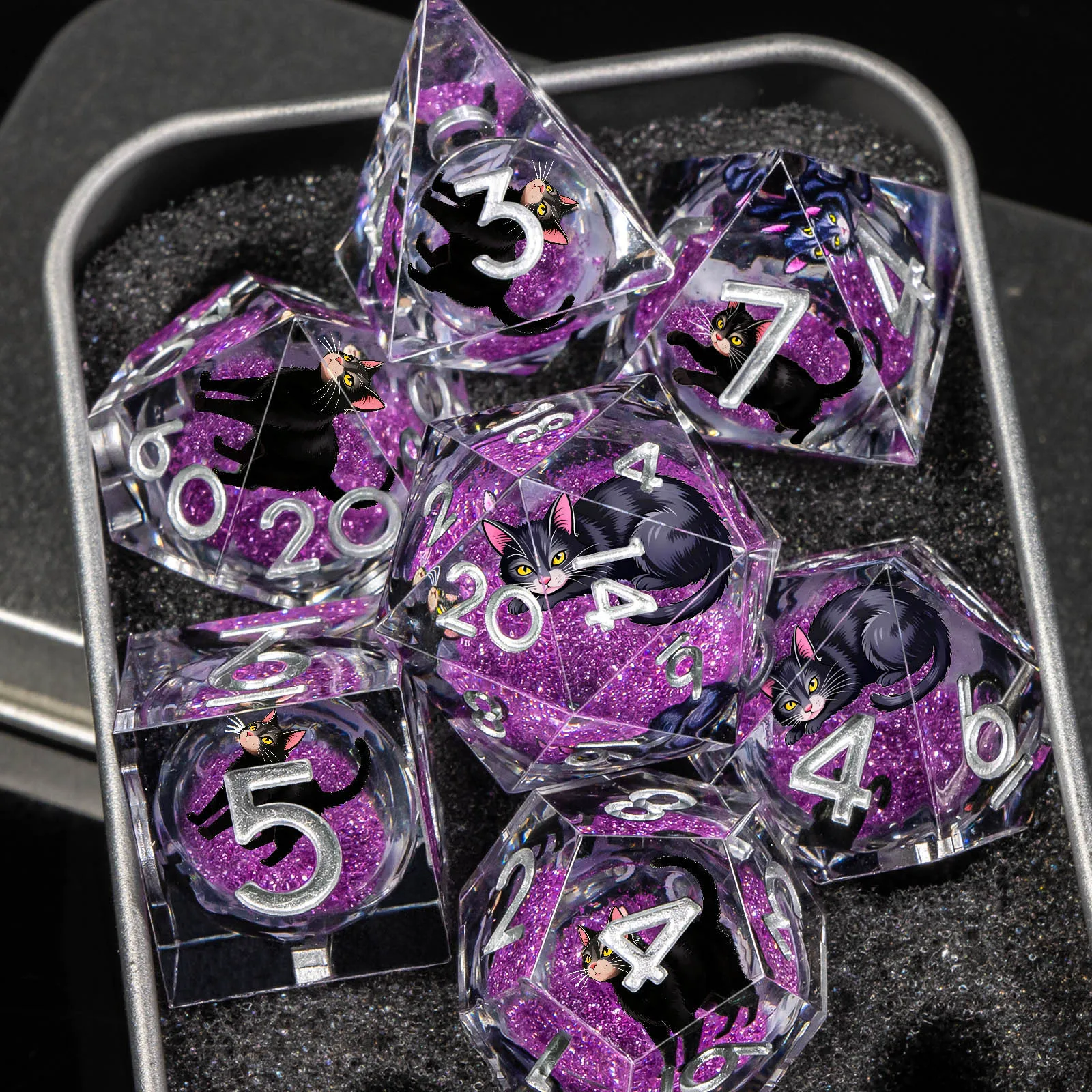 

Cat Liquid Core DND Dice Set for Role Playing Games, Unique Polyhedral Resin Sharp Edged D&D Dice Set Dungeons and Dragons