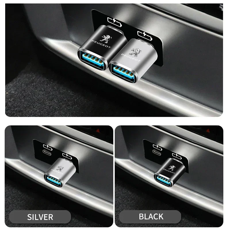 New Car Styling Car Type-C To USB Interface Mini Converter Charging Adapter logo For Peugeot 206 208 306 307 308 407 408 508 300