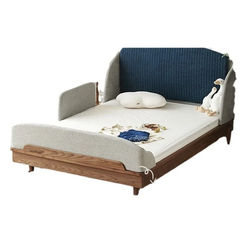 Nordic solid wood bed, boys and girls with guardrail 1.5 meters black walnut second bedroom furniture single soft bag bed