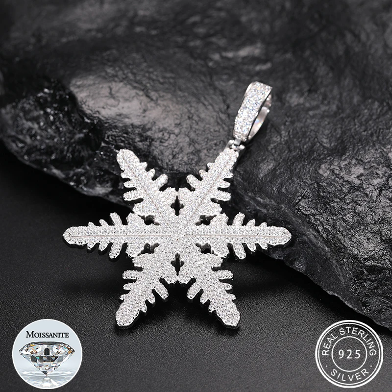 

Iced Out D Color Moissanite Snowflake Pendant Necklaces Real Silver 925 Original Certified Charms Chains Hip Hop Jewelry Gifts