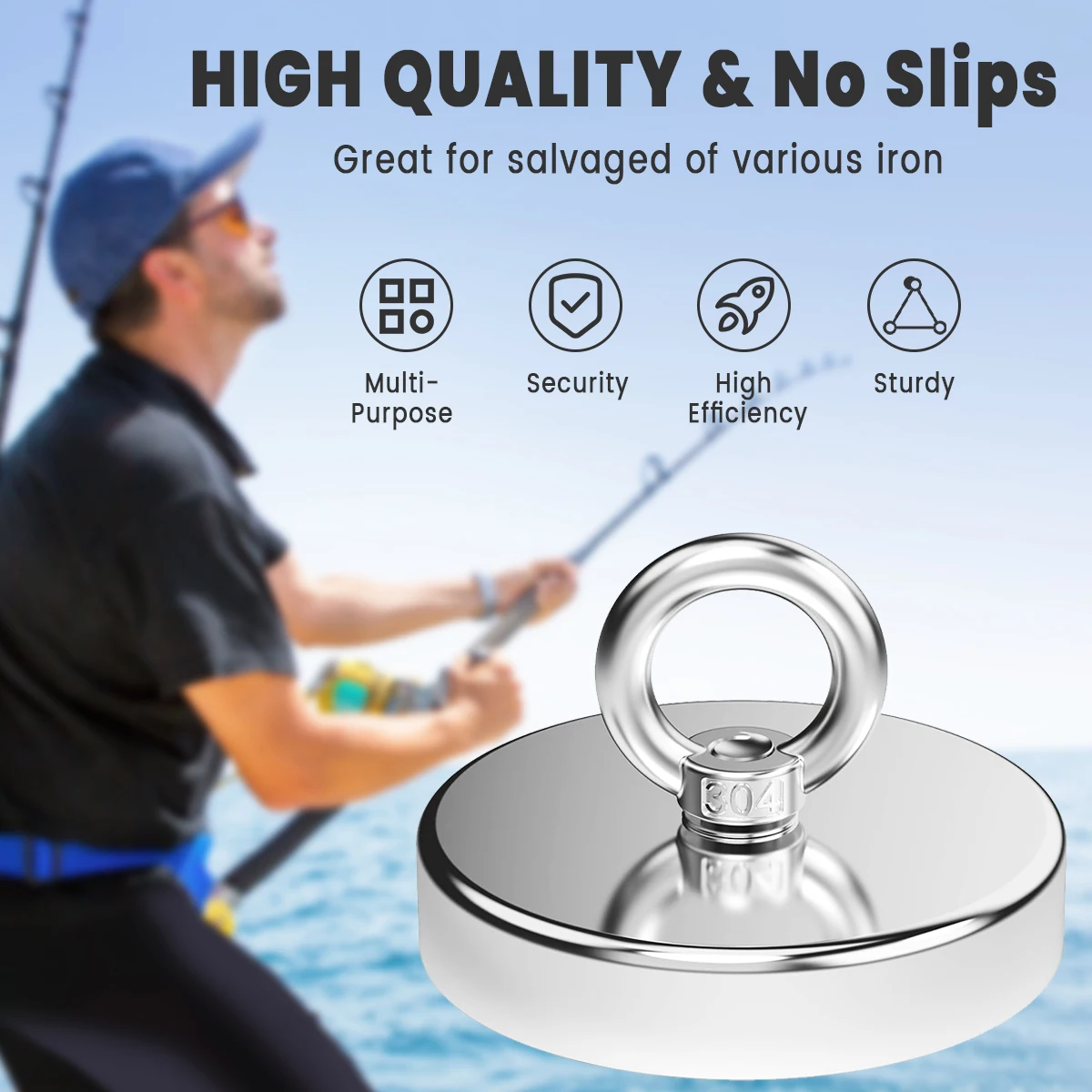 アップグレードされた超強力磁石 60mm 高耐久ネオジム磁石、サルベージ、磁気釣り、金属サーチャーツール用アイボルト付き
