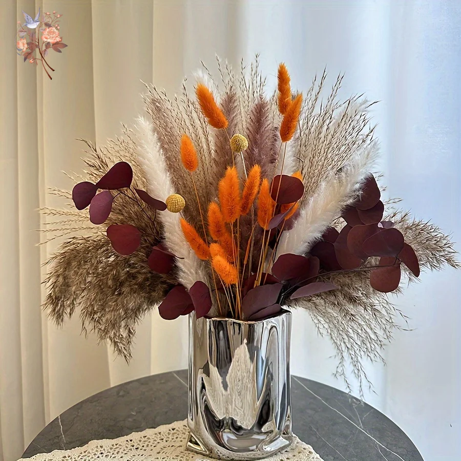 

55PCS Natural Autumn Pampas Dried Flowers Bunny Tails Decorative Items for Home Artificial Flower Fall Wedding Events Decoration