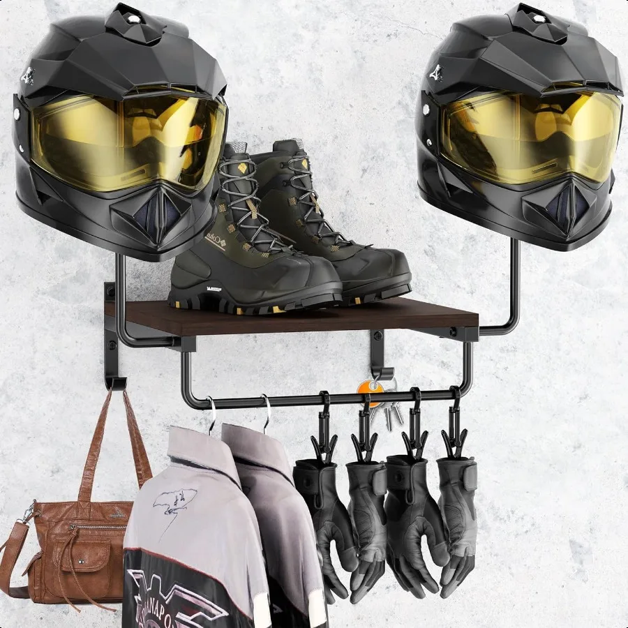 

Держатель для мотоциклетного шлема, настенное крепление, стойка для мотоциклетного снаряжения, подставка для футбольного шлема, вешалка для шлема с крючками и зажимами, дисплей для шлема