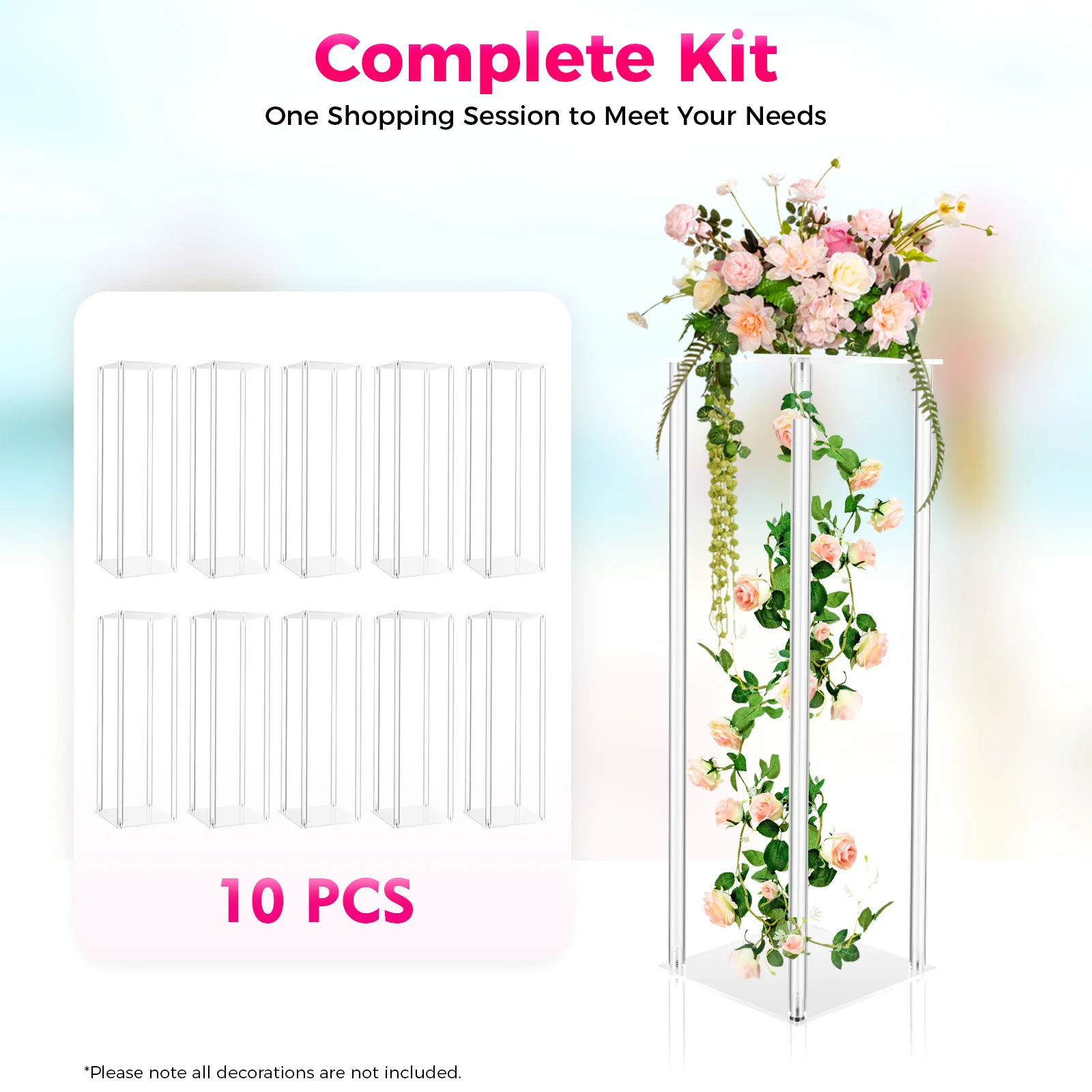 

10Pcs Acrylic Vases Wedding Centerpieces for Tables, 23.6'' Tall Clear Column Flower Stand, Geometric Floral Vases Flower Rack