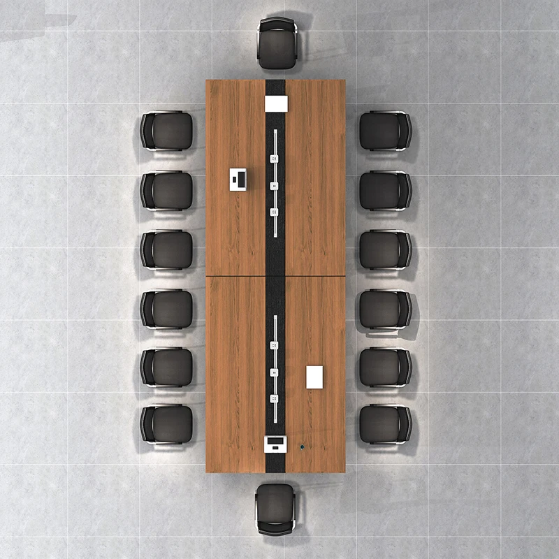 Wysokiej jakości, ekologiczny, niestandardowy drewniany stół konferencyjny i krzesła z tablicą melaminową. 20-osobowy stół konferencyjny