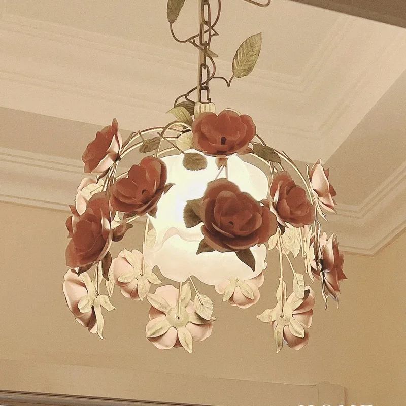 French pastoral flower restaurant chandelier Internet celebrity retro creative bar lamp personalized