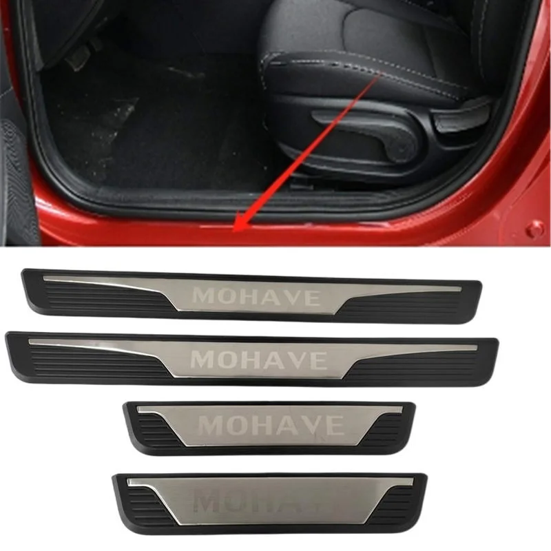 4PCS Plastic Stainless Steel For 2008-2019 KIA Mohave Car Accessories Auto Door Sill Pedal Welcome Scuff Plate Cover