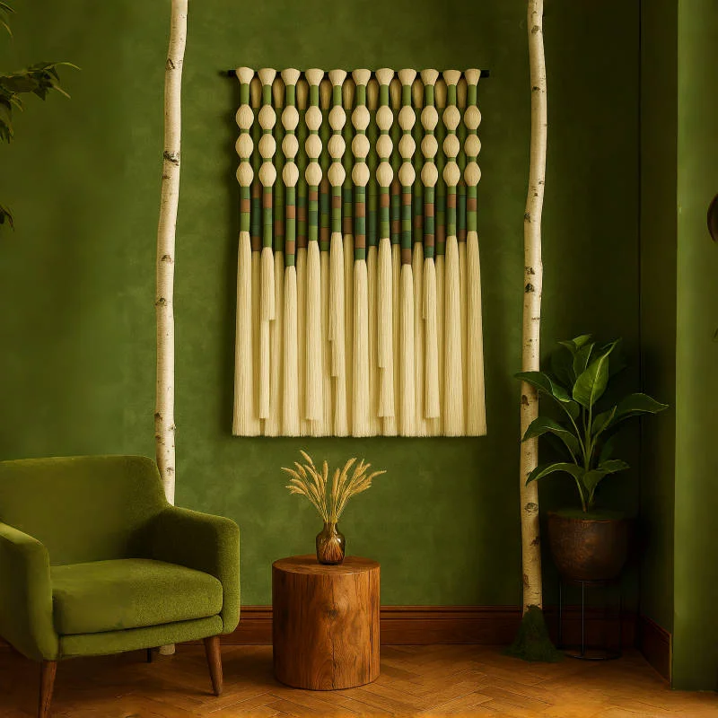 

Nordic Macrame Wall Hanging Blue White Tassel Decor Handmade Rope Fiber Art for Living Room Bedroom Home Decoration