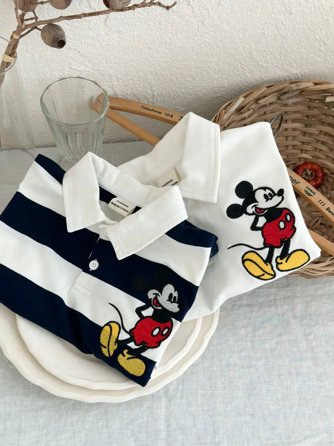 2024 Kids Clothes T-Shirt Summer Baby Boys Girls Mickey Mouse Stripe Lapel Short sleeve Polo shirt Children Cartoon Cotton Tops