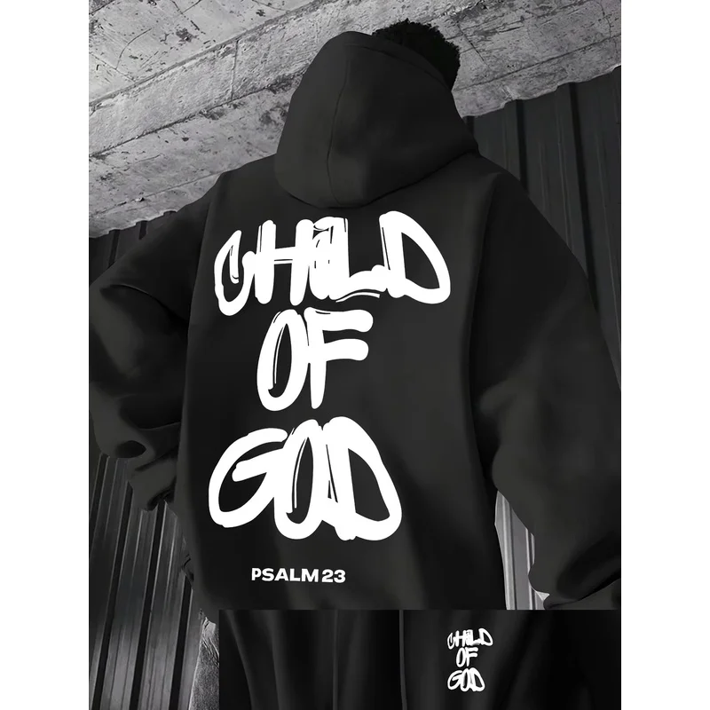 Unisex Hoodie Child Of God Psalm 23 Print Oversized Christian Streetwear Sweatshirt Casual Long Sleeve Pullover Tops
