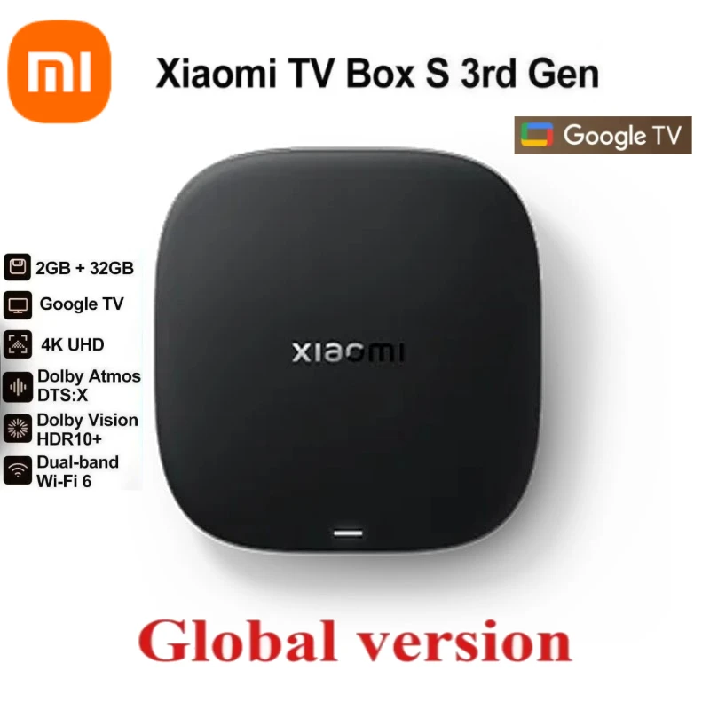 Xiaomi TV Box S 3-го поколения Google TV Smart Android TV Box 4K UHD WIFI 6 32 ГБ ПЗУ Dolby Vision HDR10+ Google Assistant BT5.2