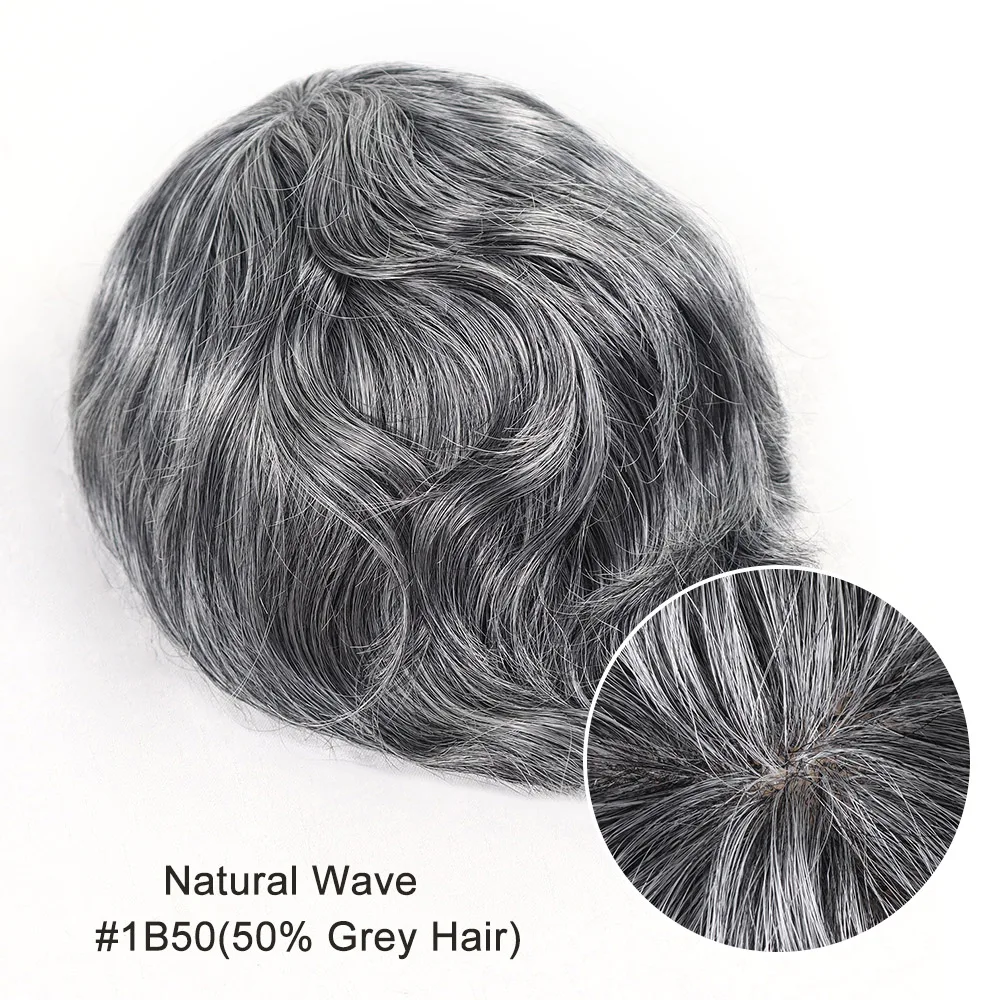 Grey Human Hair Prosthsis Breathable Mono Lace Mens Wig System Toupee for Men Hairpiece Natural Hairline Male Wig Unit