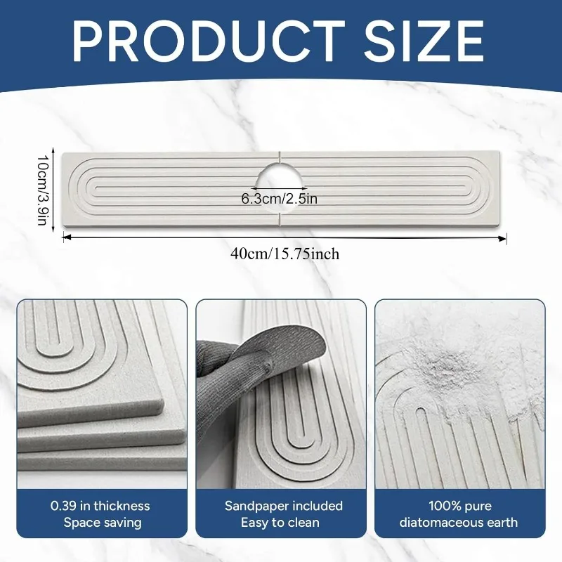 Diatom Mud Water-absorbing Quick-drying Hard Mat Kitchen Bathroom Sink Hand Wash Mat 40CM*10CM