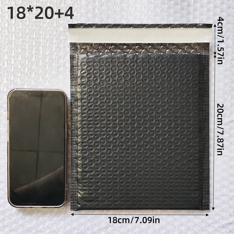 Envelopes de bolha protetores pretos, 20 peças, 18x20cm, duráveis, acolchoados, para decoração de cosméticos premium, objetos de valor, entrega segura