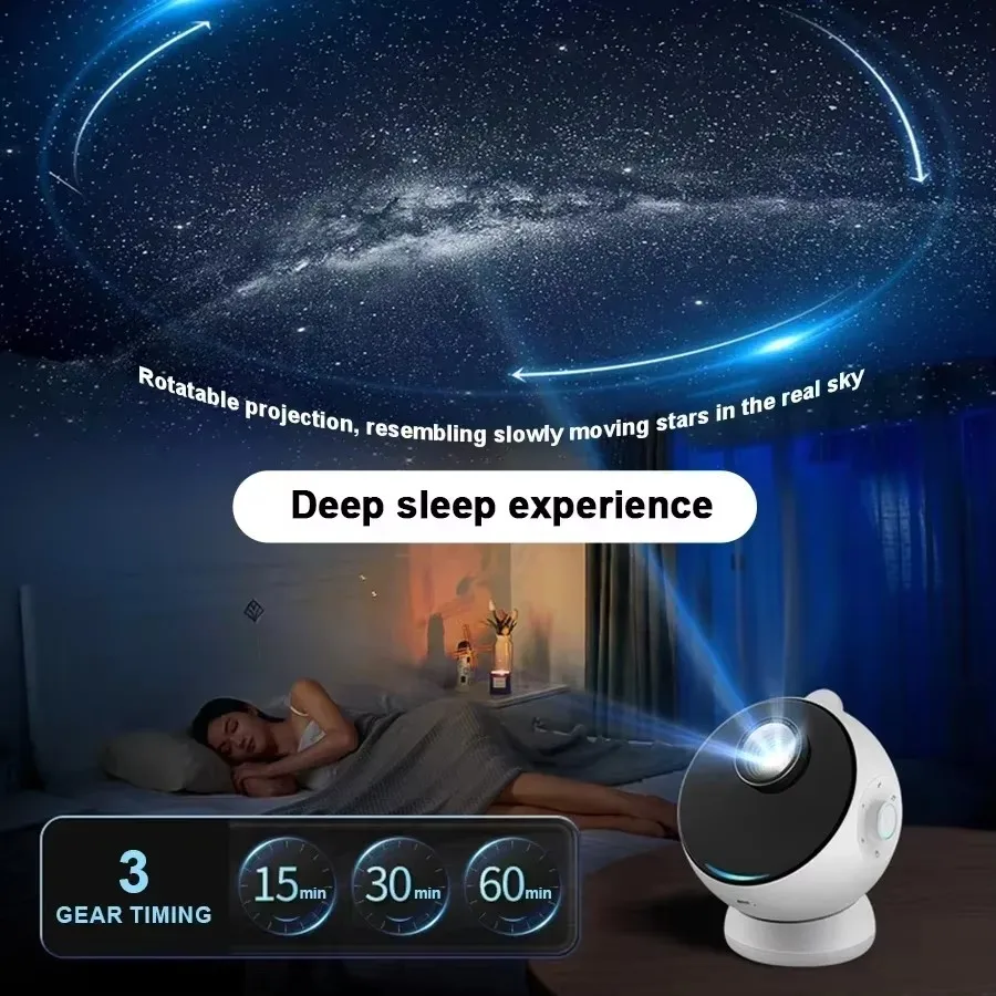 12 Slides 3D HD Projection Decorative Lamp Home Bedroom Galaxy Starry Sky USB Projector LED Light with BT Speaker, White Noise