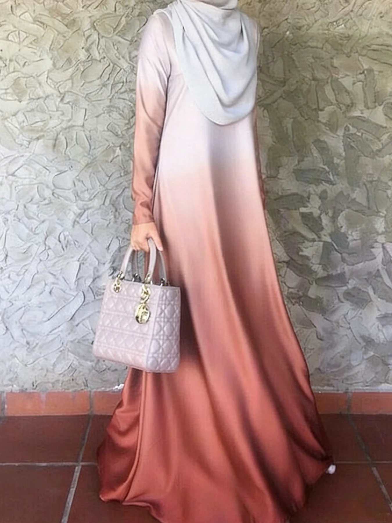 Headscarf not included Women's Gradient Elegant Abaya Long Dress, Loose Comfortable Dress, Casual Women's Clothing