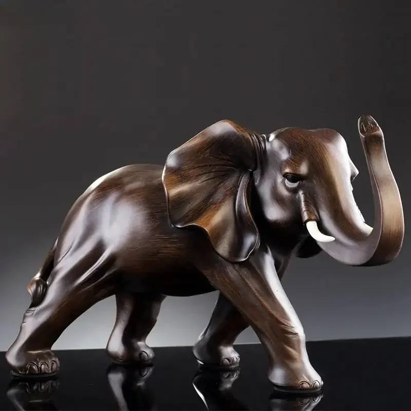 Simulated Animal Sculpture Imitation Wood Elephant Statue Resin Crafts Animal Sculpture Desk Decoration Ornaments Furnishings