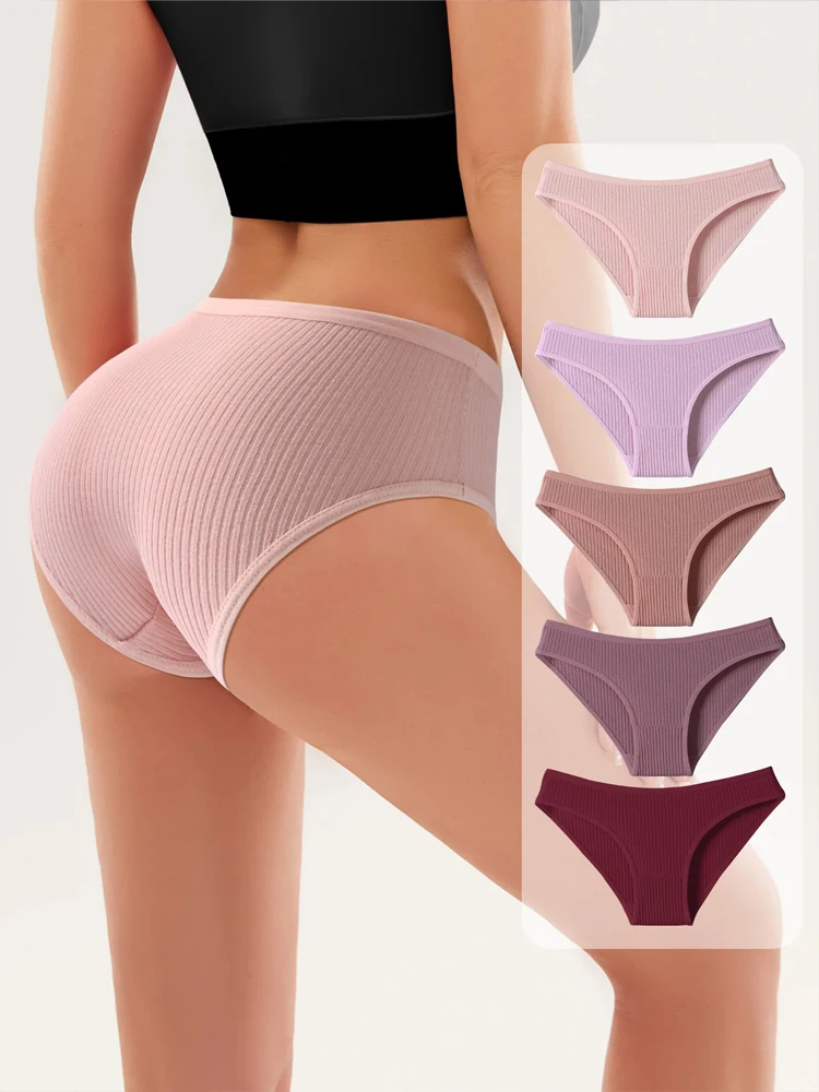Celana Dalam Wanita 5 Buah/Set Celana Dalam Bergaris Pakaian Dalam Wanita Celana Dalam Katun Pinggang Rendah Celana Dalam Wanita Seksi Lingerie Wanita Lembut S-XXL