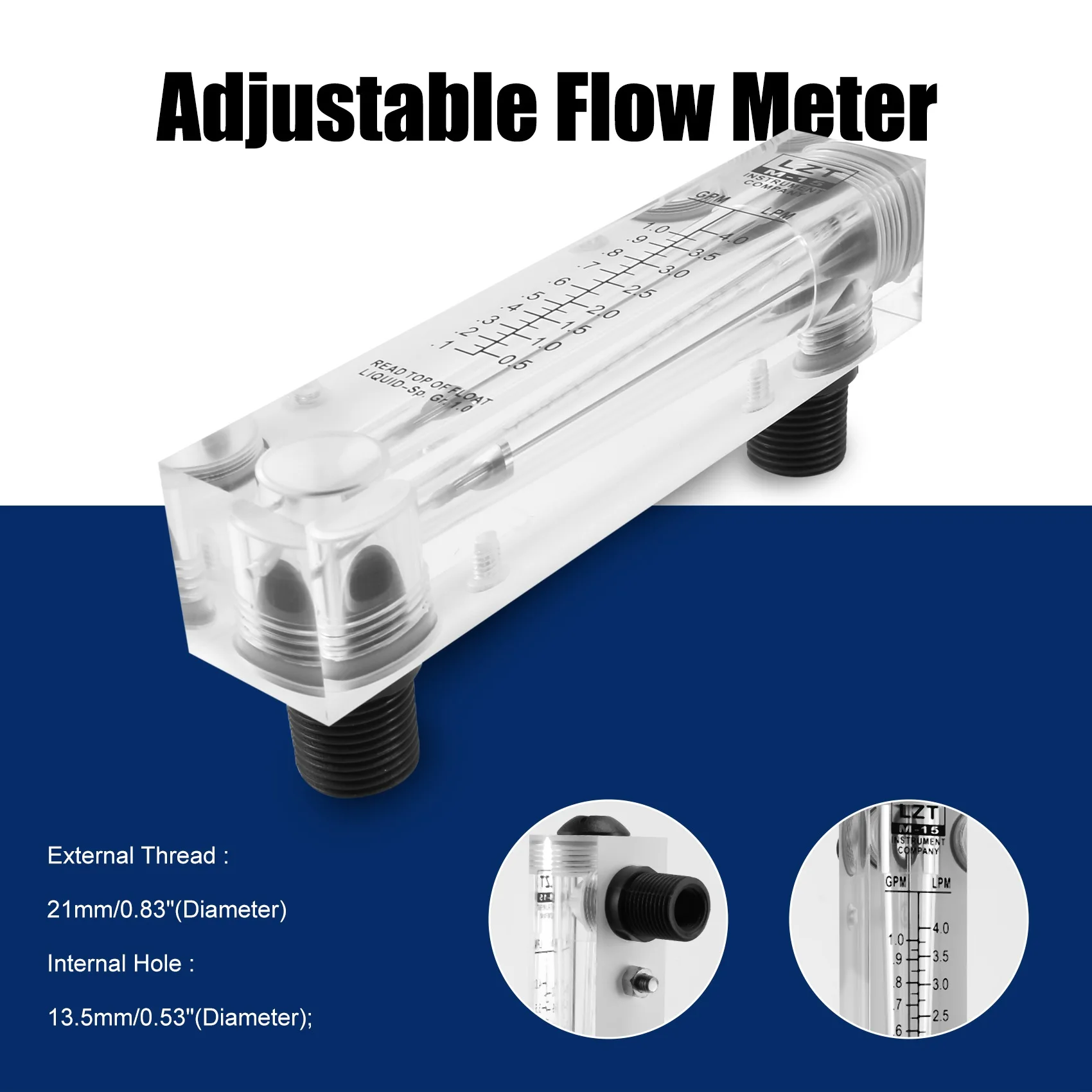 Bouton réglable noir 0.1-type de panneau GPM LZM-15 de débitmètre d'eau