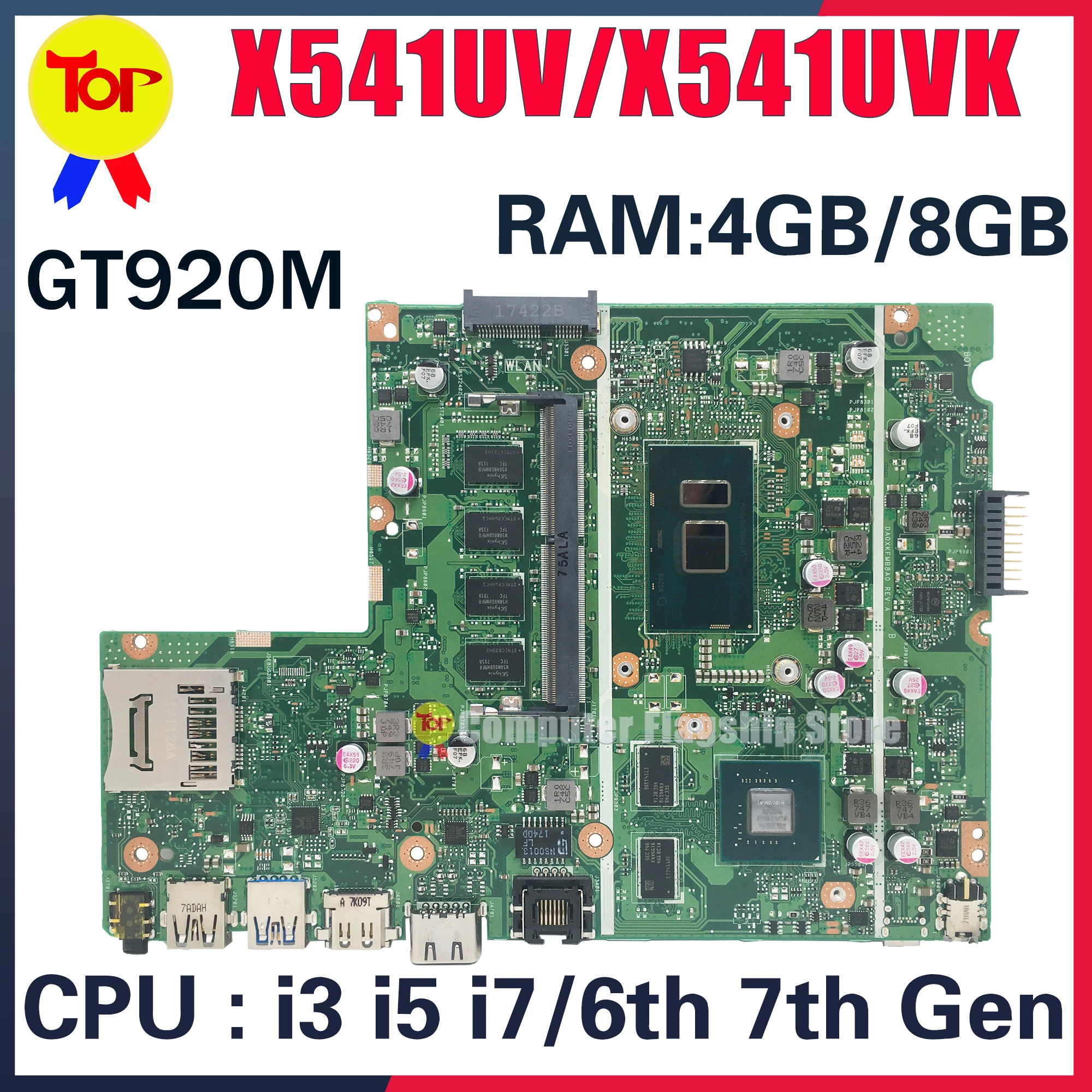 X541UV Laptop Motherboard For ASUS X541UVK X541UJ F541U X541U A541U 0G 4G Or 8G I3 I5 I7 GT920M Mainboard Give HDD Logic Board