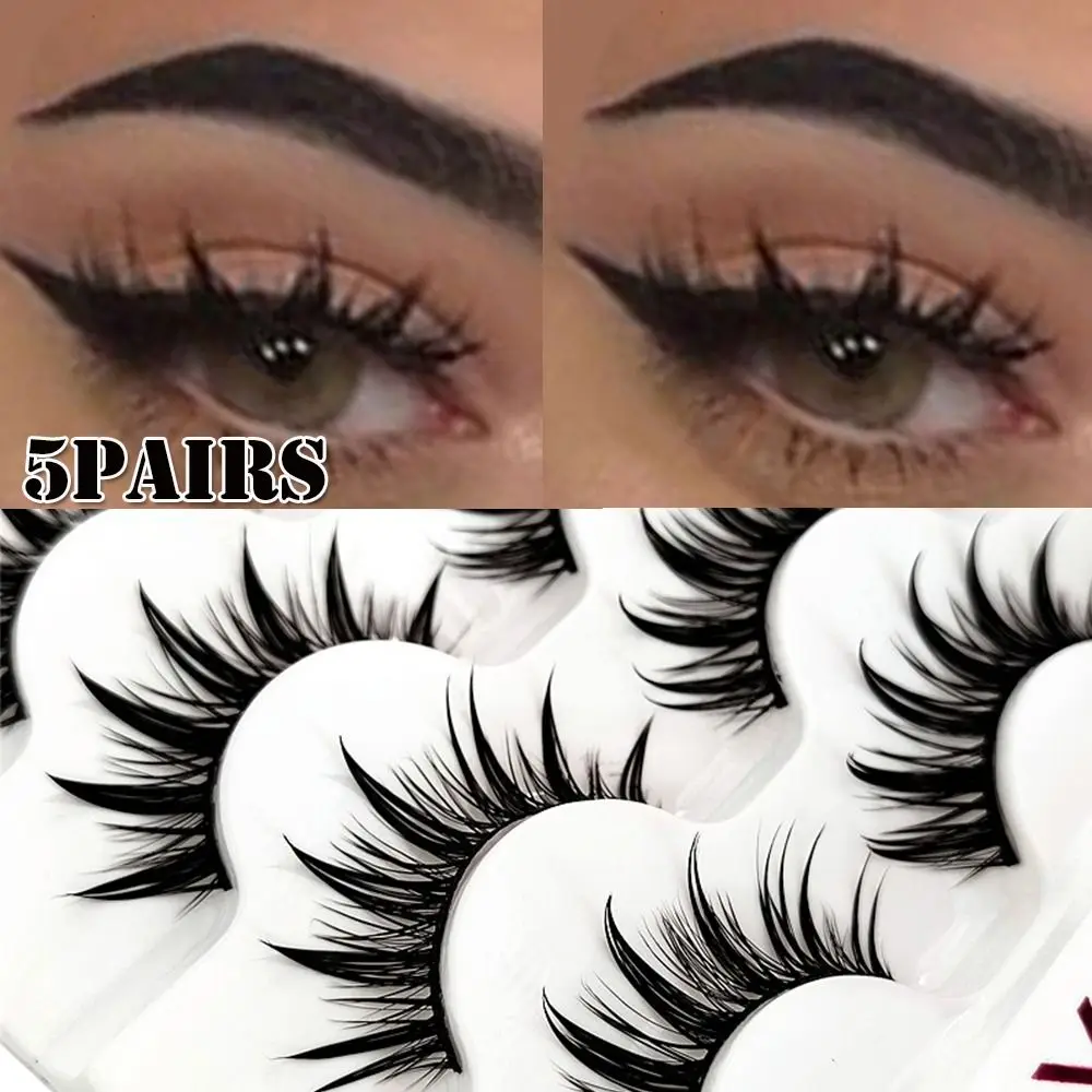 5 Pairs 3D Faux Mink False Eyelashes Thai Eyelashes Handmade Long Fluffy Lashes Eye Makeup Tools