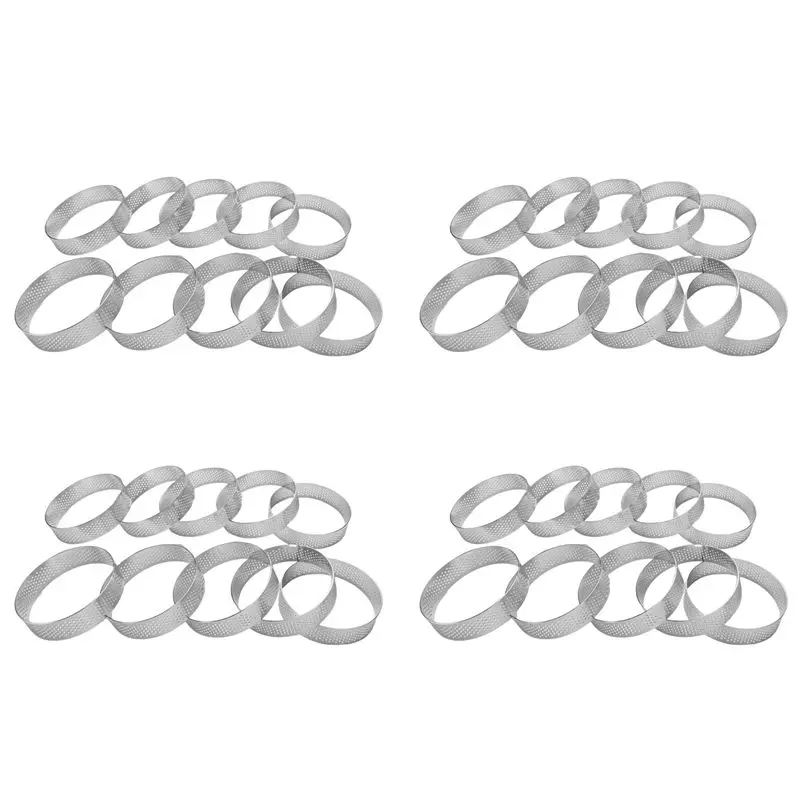 

AFOURT-40 Pack Stainless Steel Tart Ring, Heat-Resistant Perforated Cake Mousse Ring, Round Ring Baking Doughnut Tools, 8Cm