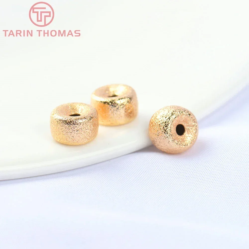 (5550) 8x5MM 6x3.5MM 24K Gold Color Brass Cylindrical Frosted Spacer Beads Bracelet Beads High Quality Diy Jewelry Accessories