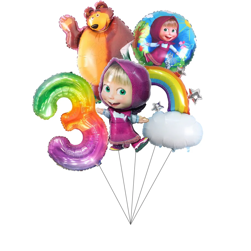Mascha und der Bär Geburtstagsparty Banner Luftballons Teller Becher Servietten Tischdecke Mädchen Cartoon Partyzubehör Dekoration Babyparty – Detail 34