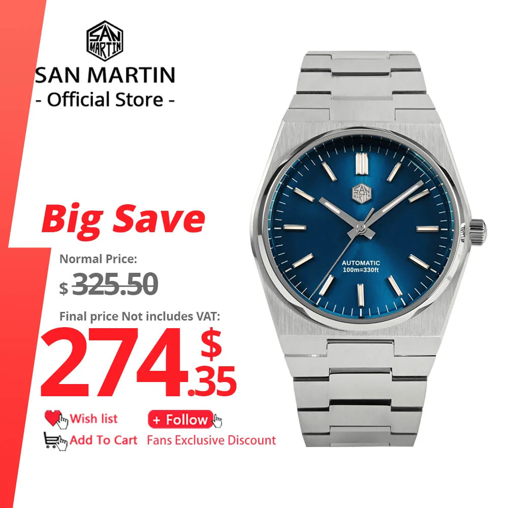 San Martin Classic Men Watch 40mm Miyota 9015 Luxury Dress Automatic Mechanical Wristwatch Quick Release Bracelet SN0023 Reloj