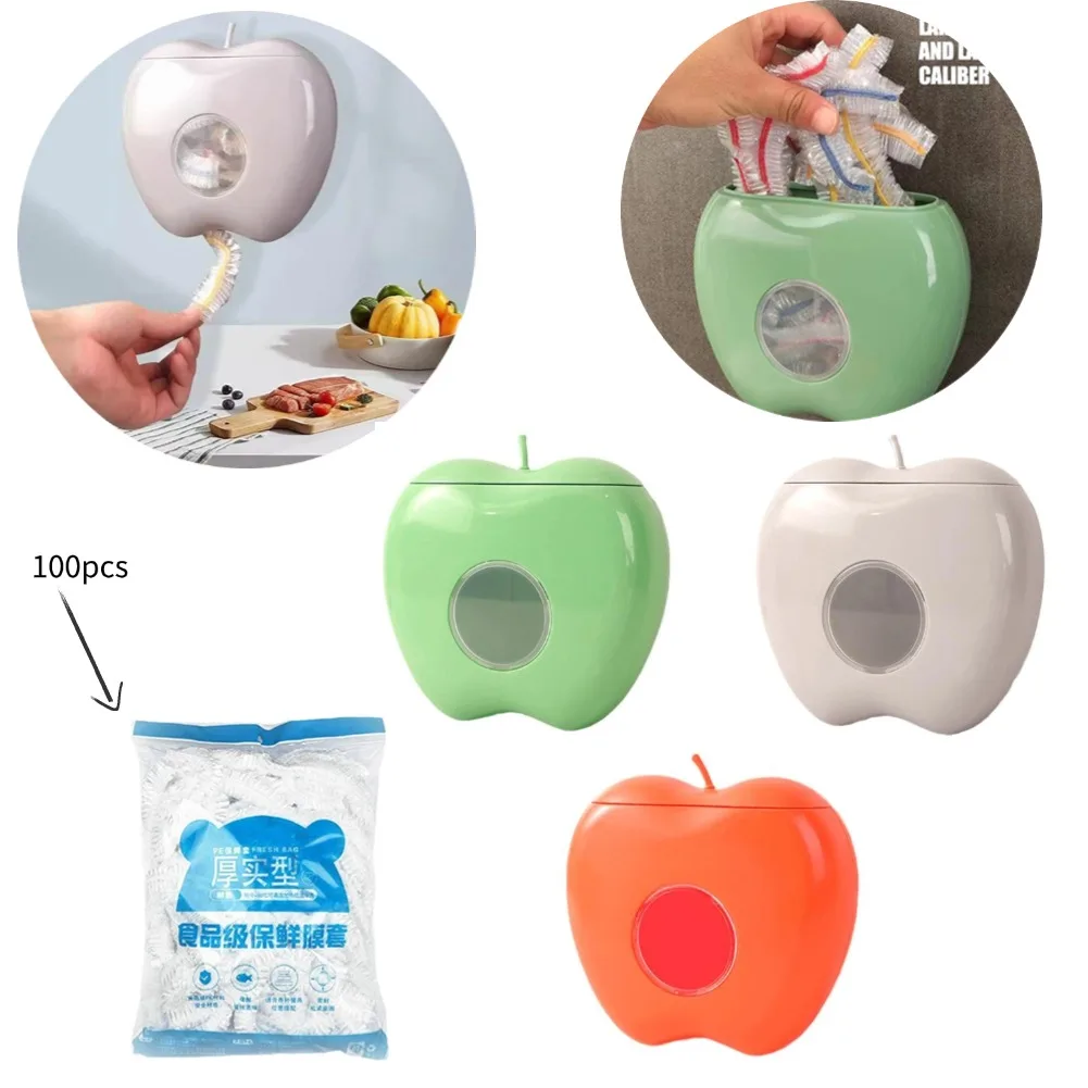 Apple Shaped Plastic Packaging Storage Box For Food Film Food Cover Dustproof Organizer Shower Caps Dispenser Kitchen Organizer