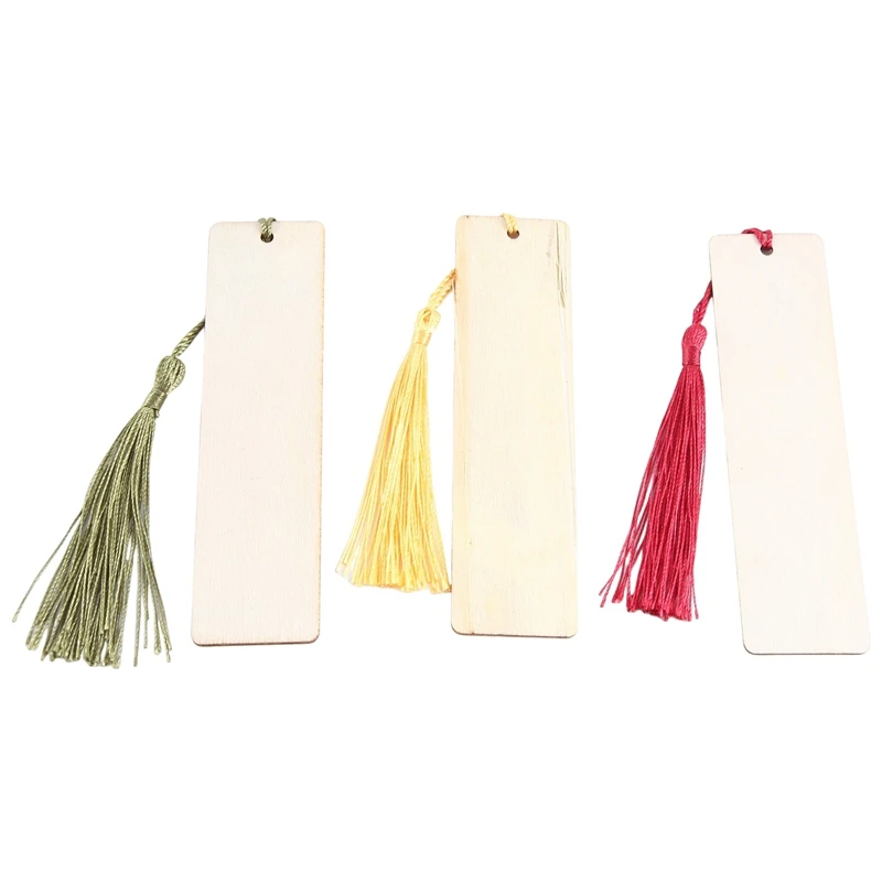 1Set DIY Templates Blank Bookmarks Ornament Wooden Bookmarks DIY Bookmarks + Colorful Tassels