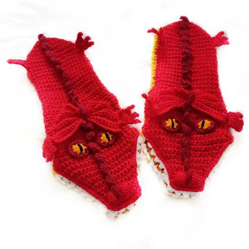 Man Woman Winter fashion designer Jurassic Creative Dinosaur Socks Red Dragon Wool Knitted floor room keep warm funny stockings - view 4