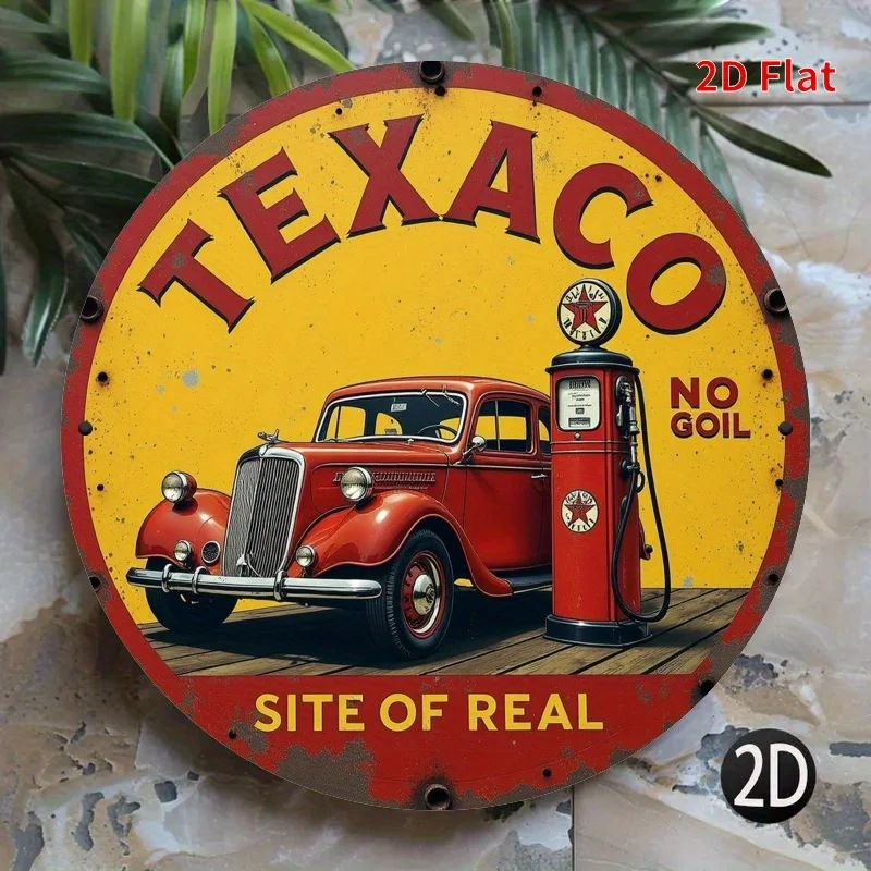 2D Flat, One piece, Texaco Vintage Gas Station Sign Metal - 7.8x7.8in | perfect for home, farmhouse and garden decor | for doors