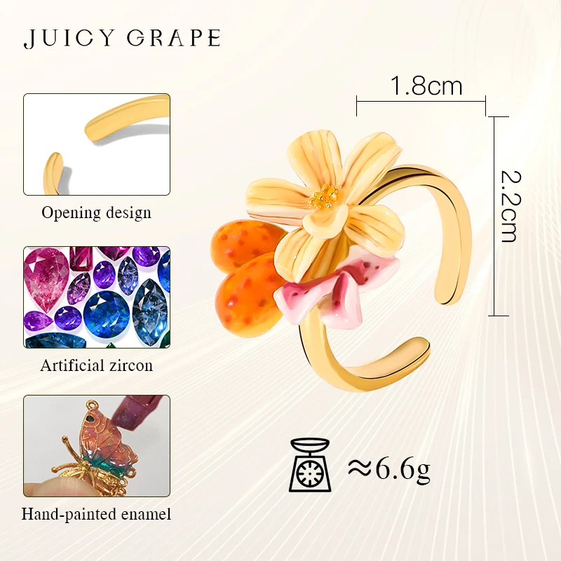 JUICY GRAPE Exquisite Enamel Ring Pear Flower Ring Hand Enameled Ring 18K Gold-Plated  Valentine's Day Gift Party Jewelry Gift