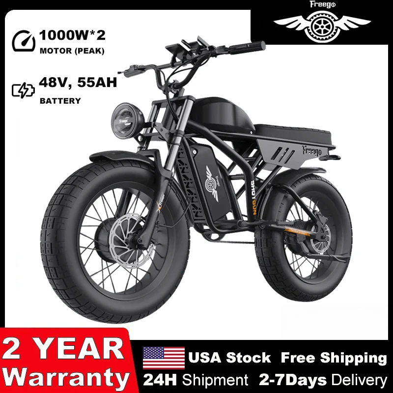 Freego vélo électrique double moteur et double batterie 2000W 20 "x 4.0" gros pneus vélo électrique tout-terrain avec batterie amovible E vélo
