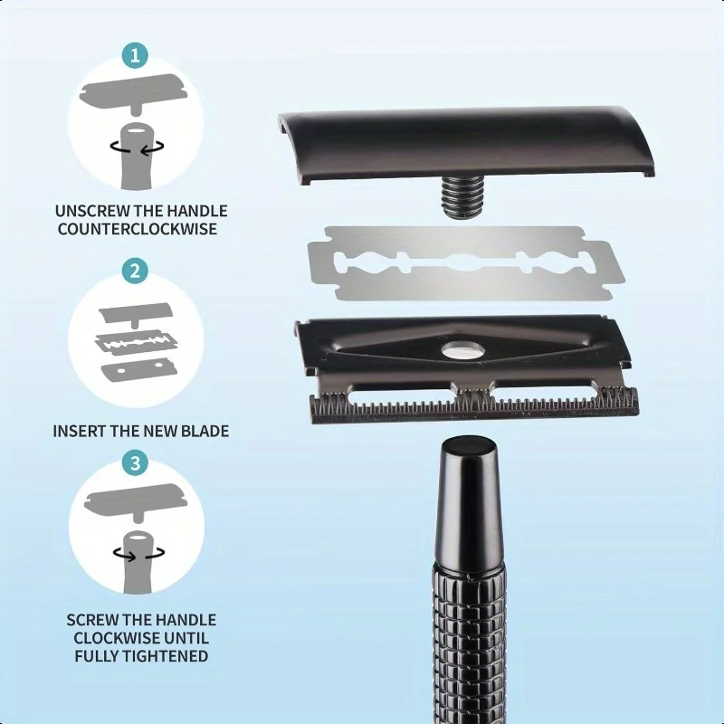 Manico in lega di alluminio Rasoio vecchio stile manuale per uomo Rasoio a doppia faccia Rasatura Barba Rasoio Lama da barba Rasoio