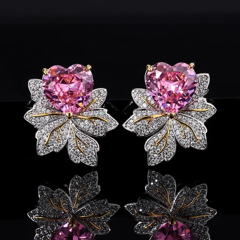 Elegant Heart-Shaped Gemstone Earrings with Flower Design Available in Pink and Green Perfect for Women Jewelry Gifts