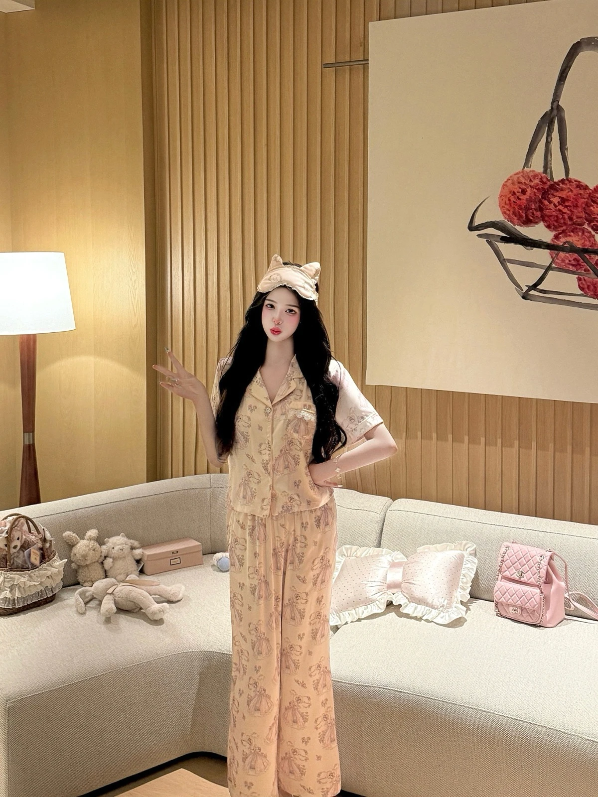 Sweet Ice Silk Short-sleeved Pajamas Spring and Summer High-end Lolita Princess Style Muse Loungewear Set 2025 New