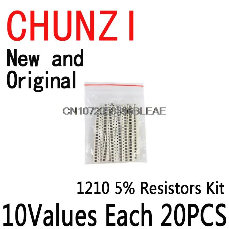 Juego surtido de 200 Uds SMD, 10ValueX20PCS = 200 Uds 0R82 0R75 R68 R560 0R50 R47 R33 R22 R150 R100 1210 5% Kit de resistencias