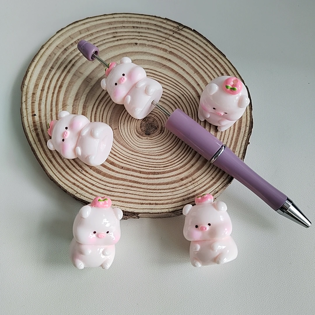 

Милые 3D мультяшные бусины из смолы со свиньей и вертикальным отверстием для браслета-ручки из бисера своими руками, подвески, аксессуары