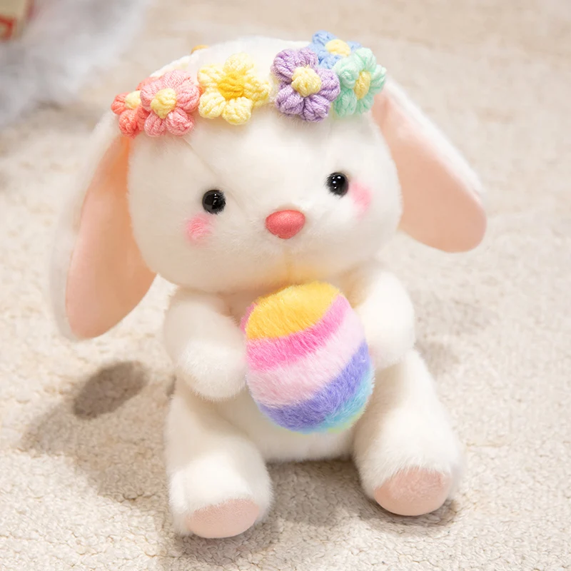 Spring Flower Wreath Cute Rabbit Doll Easter Colorful Egg Bunny Animal Stuffed Plush Toys Happy Easter Party Decor For Home