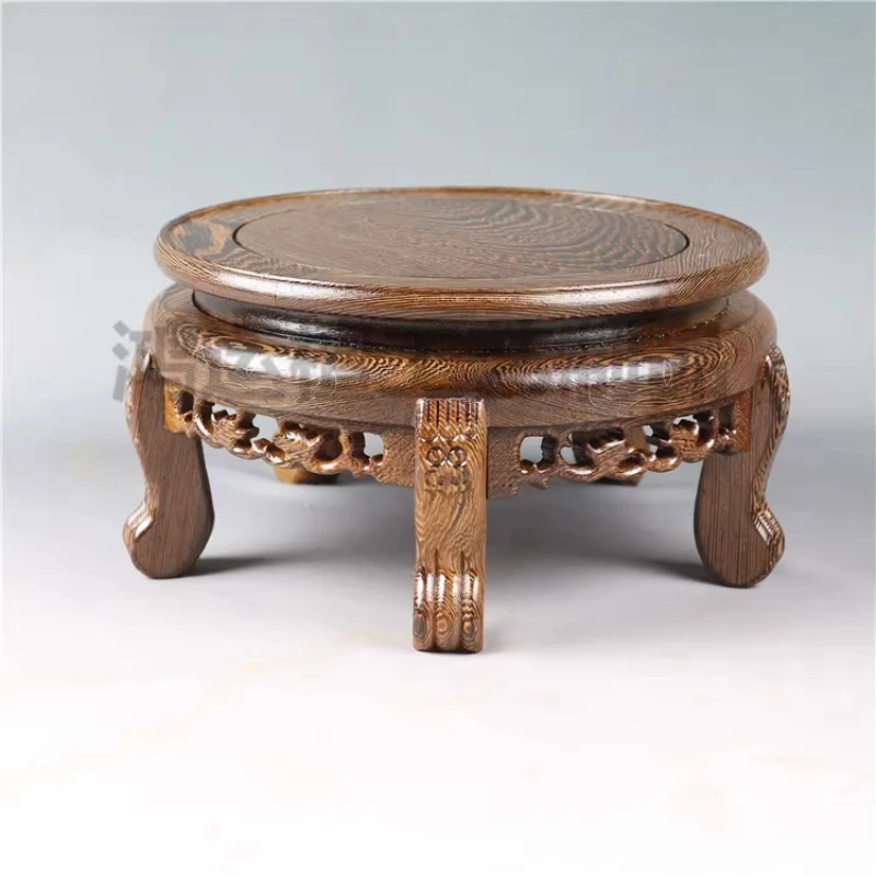Rosewood Display Table Carved Tiger Leg Design round Fish Tank Stand Bonsai Base Solid Wood Pedestal Jade Ornament Holder