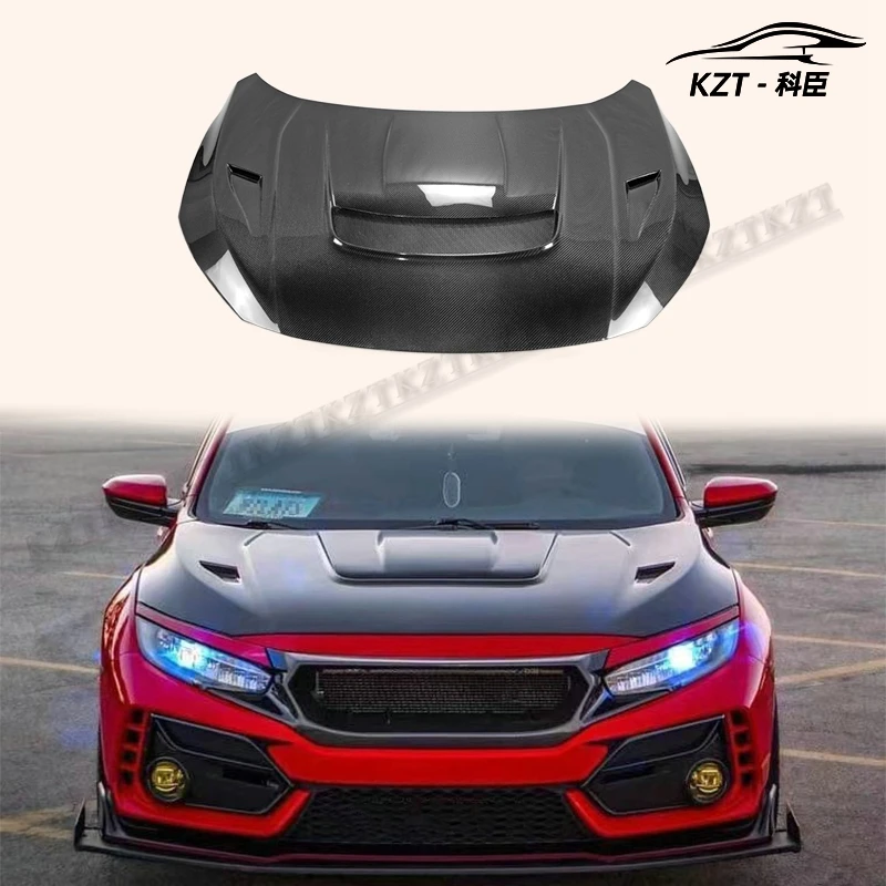 For HONDA Carbon Fiber (Double Side Carbon) 17 onwards Civic Type R FK8 VRSAR1 Style Front Hood (5 Door Hatch)