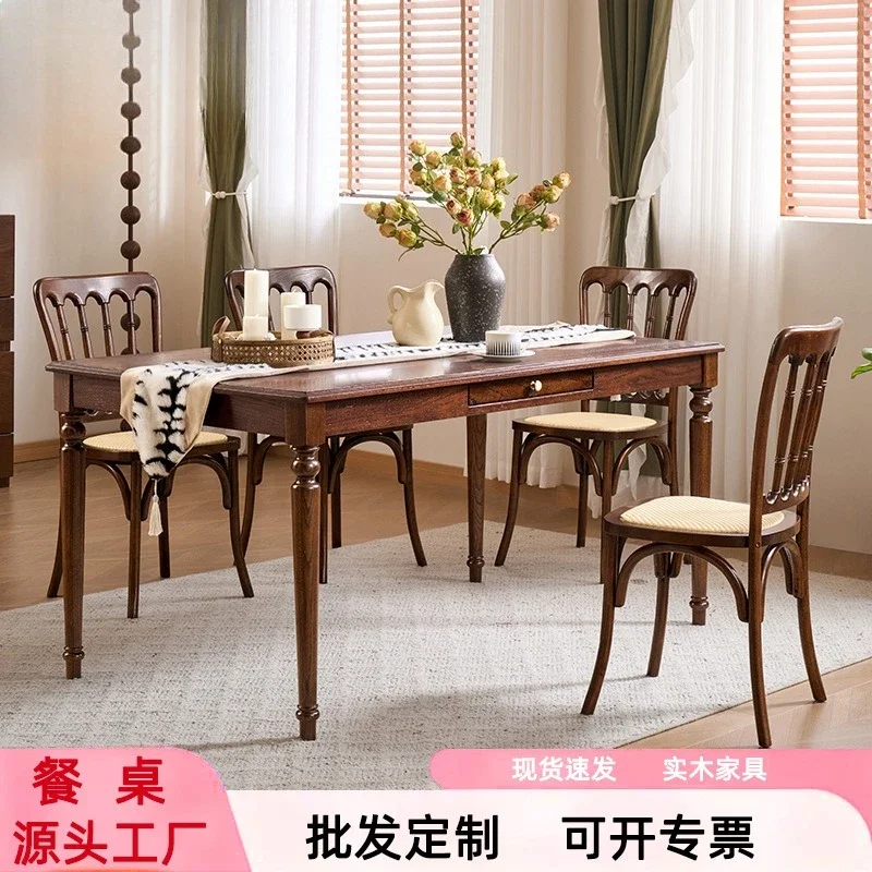 Red oak solid wood dining table rectangular with drawers diningtable size apartment all solidwood medium and antique diningta