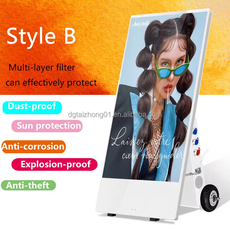 Screens Led 43 Inch Advertising Smart Display with Battery Rechargeable Mobile Digital  LCD Screen for Indoor & Outdoor