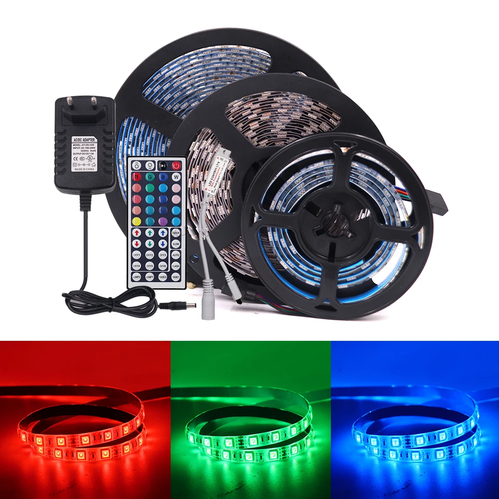 DC 12V RGB LED Strip SMD 5050 EU Power Plug 44Keys Remote Control 60Led/m Flexible Waterproof For TV Backlight Gaming Decoration